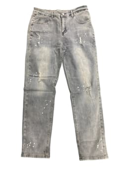 【HME】Men's Jeans | Ripped Paint Splatter Denim Pants, Men Retro Faded Washed Denim Jeans, Relaxed Straight‑Fit Male Denim Trousers, Destroyed Frayed Details, Durable Denim Bottoms, Multi‑Pocket Casual Denim Wear For Male Daily Going‑Out