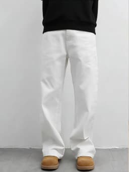 High-End Feeling Pure White Men's Jeans, Loose Wide-Leg Style That Flatters the Legs