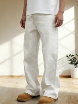 High-End Feeling Pure White Men's Jeans, Loose Wide-Leg Style That Flatters the Legs