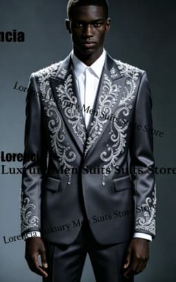 Handsome Embroidery Jewelry Tuxedo Men Suit Customized Sequin Male Prom Blazers 2 Pieces Set Wedding Groom Diamond Ropa Hombre