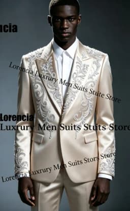 Handsome Embroidery Jewelry Tuxedo Men Suit Customized Sequin Male Prom Blazers 2 Pieces Set Wedding Groom Diamond Ropa Hombre