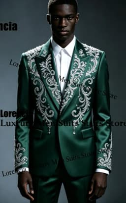 Handsome Embroidery Jewelry Tuxedo Men Suit Customized Sequin Male Prom Blazers 2 Pieces Set Wedding Groom Diamond Ropa Hombre