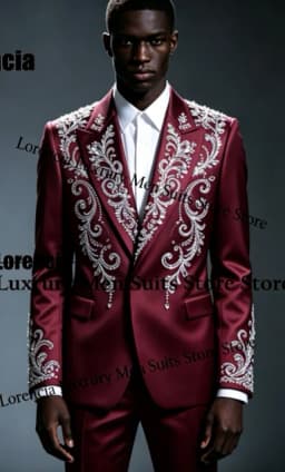 Handsome Embroidery Jewelry Tuxedo Men Suit Customized Sequin Male Prom Blazers 2 Pieces Set Wedding Groom Diamond Ropa Hombre