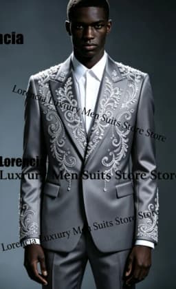Handsome Embroidery Jewelry Tuxedo Men Suit Customized Sequin Male Prom Blazers 2 Pieces Set Wedding Groom Diamond Ropa Hombre