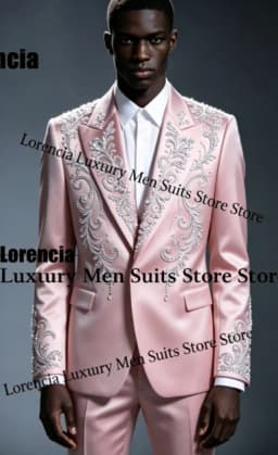 Handsome Embroidery Jewelry Tuxedo Men Suit Customized Sequin Male Prom Blazers 2 Pieces Set Wedding Groom Diamond Ropa Hombre
