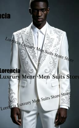 Handsome Embroidery Jewelry Tuxedo Men Suit Customized Sequin Male Prom Blazers 2 Pieces Set Wedding Groom Diamond Ropa Hombre