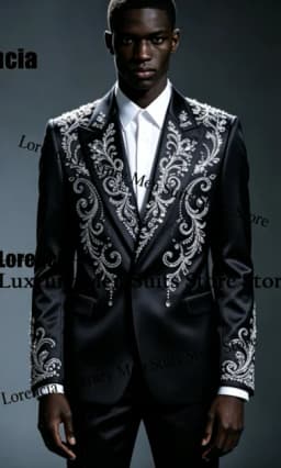 Handsome Embroidery Jewelry Tuxedo Men Suit Customized Sequin Male Prom Blazers 2 Pieces Set Wedding Groom Diamond Ropa Hombre