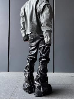Mauroicardi Spring Autumn Cool Handsome Long Black Crocodile Print Pu Leather Pants for Men Luxury Designer Floor Length Clothes