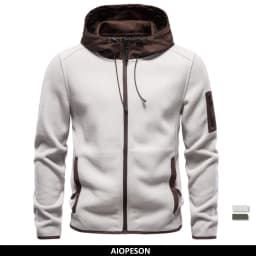 AIOPESON Men's Multi Pocket Hooded Fleece Jacket Full Zip Coat Suede Hood Zip Up Streetwear Autumn Winter Warm Outerwear