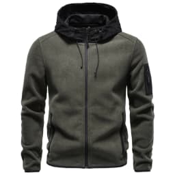 AIOPESON Men's Multi Pocket Hooded Fleece Jacket Full Zip Coat Suede Hood Zip Up Streetwear Autumn Winter Warm Outerwear