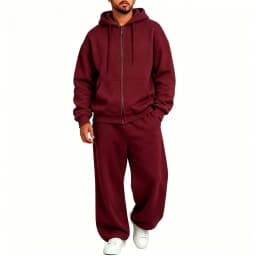 Men Full Zip Hoodie Set Kangaroo Pocket Drawstring Wide Leg Pants Loose Casual Two Piece Sports Outfit Set