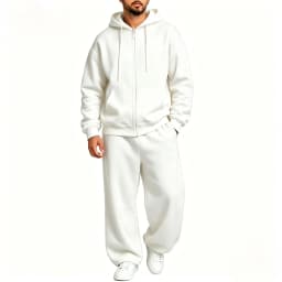 Men Full Zip Hoodie Set Kangaroo Pocket Drawstring Wide Leg Pants Loose Casual Two Piece Sports Outfit Set