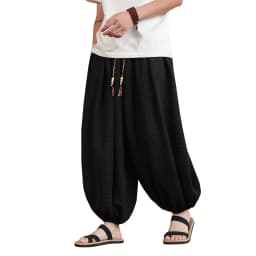 Summer Wide Leg Pants Men's Solid Color Casual Japanese Styles Harun Pants Men Fashion Loose Harajuku Lantern Trousers Plus Size