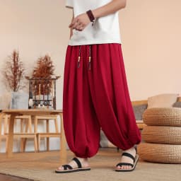 Summer Wide Leg Pants Men's Solid Color Casual Japanese Styles Harun Pants Men Fashion Loose Harajuku Lantern Trousers Plus Size