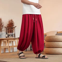 Summer Wide Leg Pants Men's Solid Color Casual Japanese Styles Harun Pants Men Fashion Loose Harajuku Lantern Trousers Plus Size