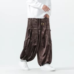 Velvet Pants Men's Autumn Winter Retro Dragon Print Loose Pants Men Chinese Style Casual Wide Leg Trousers For Men Plus Size 5XL