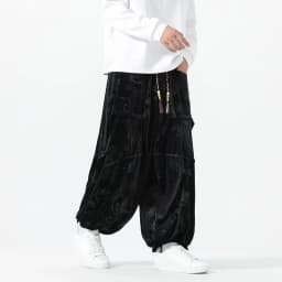 Velvet Pants Men's Autumn Winter Retro Dragon Print Loose Pants Men Chinese Style Casual Wide Leg Trousers For Men Plus Size 5XL