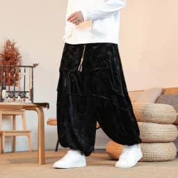 Velvet Pants Men's Autumn Winter Retro Dragon Print Loose Pants Men Chinese Style Casual Wide Leg Trousers For Men Plus Size 5XL