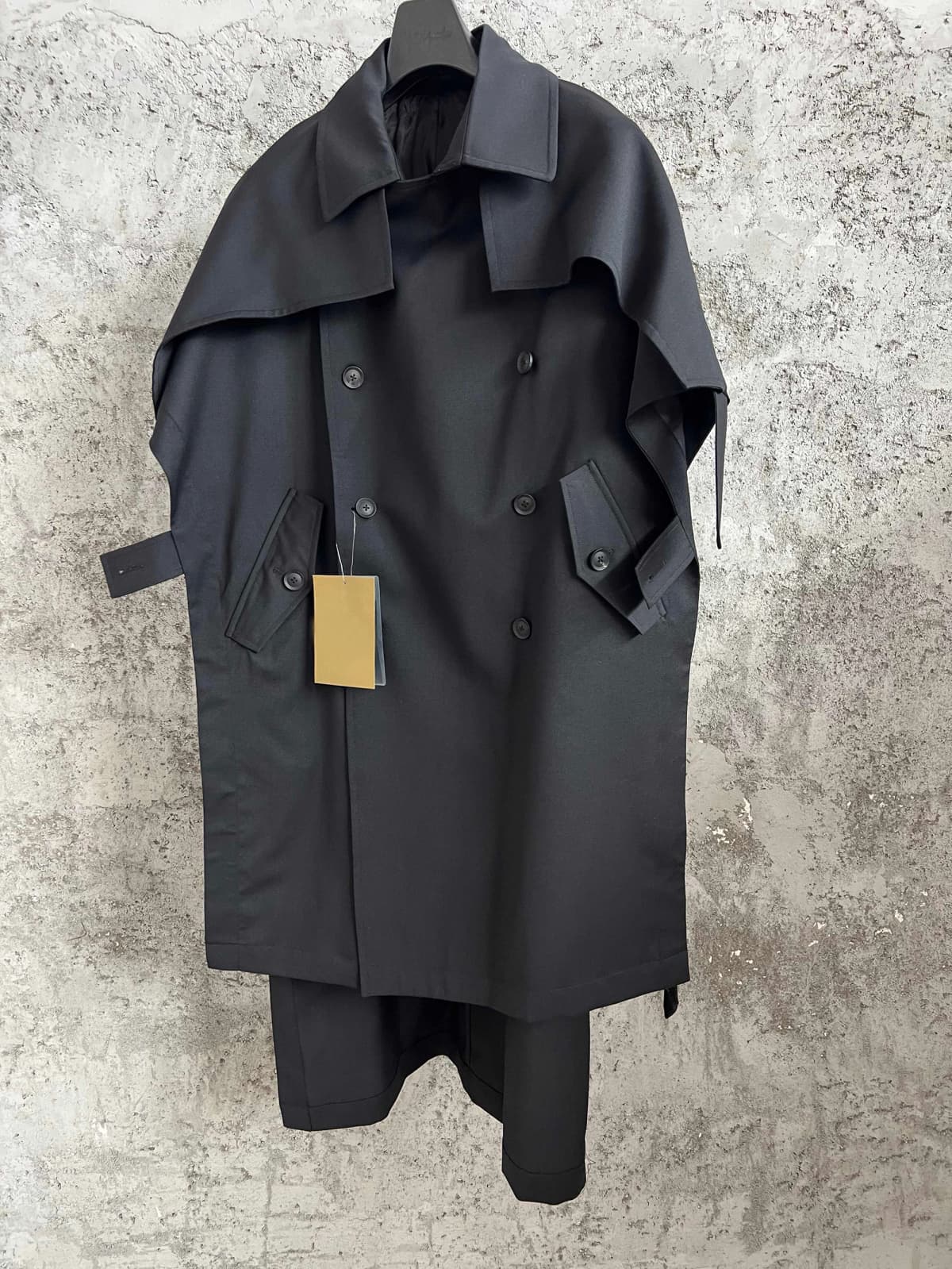TOP-YAMAMOTO Japanese original design Dark style loose wool mixed tie double-breasted overcoat for men