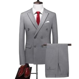 2 Pieces Fashion New Men's Business Double Breasted Solid Color Suit Coat / Male Slim Wedding Blazers Jacket Pants Trousers