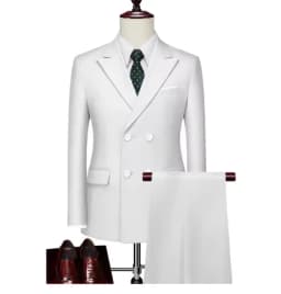 2 Pieces Fashion New Men's Business Double Breasted Solid Color Suit Coat / Male Slim Wedding Blazers Jacket Pants Trousers