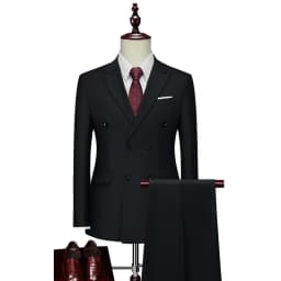 2 Pieces Fashion New Men's Business Double Breasted Solid Color Suit Coat / Male Slim Wedding Blazers Jacket Pants Trousers