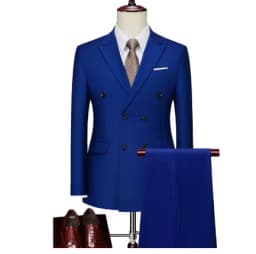 2 Pieces Fashion New Men's Business Double Breasted Solid Color Suit Coat / Male Slim Wedding Blazers Jacket Pants Trousers