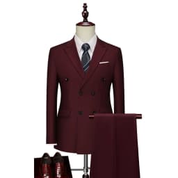 2 Pieces Fashion New Men's Business Double Breasted Solid Color Suit Coat / Male Slim Wedding Blazers Jacket Pants Trousers