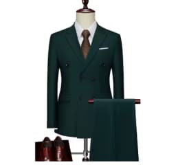 2 Pieces Fashion New Men's Business Double Breasted Solid Color Suit Coat / Male Slim Wedding Blazers Jacket Pants Trousers