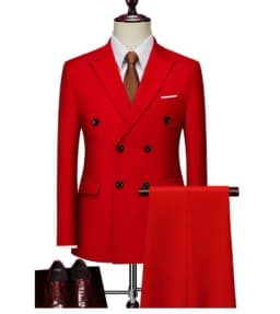 2 Pieces Fashion New Men's Business Double Breasted Solid Color Suit Coat / Male Slim Wedding Blazers Jacket Pants Trousers
