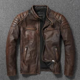 New Men Top‑Layer Genuine Cowhide Leather Jacket, Stand Collar Classic Motorcycle Biker Coat, Windproof Warm Outerwear, Plus Size Available For Autumn Winter Riding And Daily Casual Wear