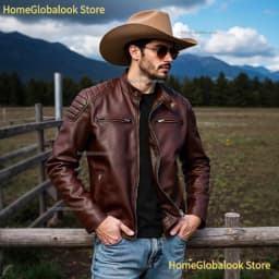 New Men Top‑Layer Genuine Cowhide Leather Jacket, Stand Collar Classic Motorcycle Biker Coat, Windproof Warm Outerwear, Plus Size Available For Autumn Winter Riding And Daily Casual Wear