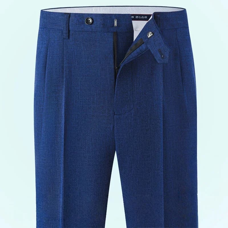 High Waist Double Pleated Men's Linen Suit Pants Loose Straight Dress Trousers for Summer Wedding Formal Sizes 40 42 44