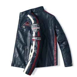 Men's Motorcycle Racing Suit PU Leather Label Color Jacket