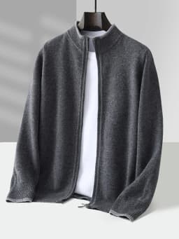 Men's 100% Merino Wool Warm Sweater Mock Collar Thickened Zippered Cardigan Autumn Winter New Cashmere Knitted Montage Tops