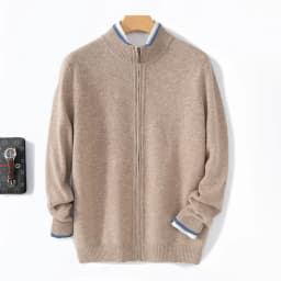 Men's 100% Merino Wool Warm Sweater Mock Collar Thickened Zippered Cardigan Autumn Winter New Cashmere Knitted Montage Tops