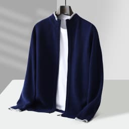 Men's 100% Merino Wool Warm Sweater Mock Collar Thickened Zippered Cardigan Autumn Winter New Cashmere Knitted Montage Tops