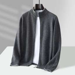 Men's 100% Merino Wool Warm Sweater Mock Collar Thickened Zippered Cardigan Autumn Winter New Cashmere Knitted Montage Tops