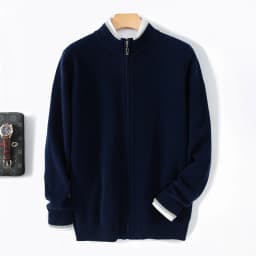 Men's 100% Merino Wool Warm Sweater Mock Collar Thickened Zippered Cardigan Autumn Winter New Cashmere Knitted Montage Tops