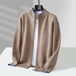 Men's 100% Merino Wool Warm Sweater Mock Collar Thickened Zippered Cardigan Autumn Winter New Cashmere Knitted Montage Tops