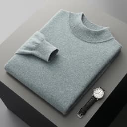 Autumn and Winter Men's Cashmere Sweater Stand Up Collar Long Sleeved Pullover Soft and Warm 100% Merino Wool Knitted Top