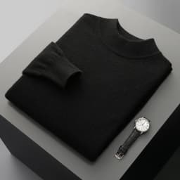 Autumn and Winter Men's Cashmere Sweater Stand Up Collar Long Sleeved Pullover Soft and Warm 100% Merino Wool Knitted Top