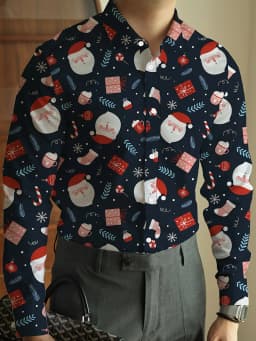 Christmas Festival Theme Men's 3D Printed Formal Shirts Christmas Tree Santa Claus Graphic Long Sleeve Shirt Fashion Men's Shirt