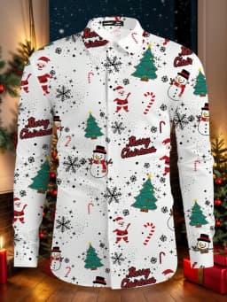 Christmas Festival Theme Men's 3D Printed Formal Shirts Christmas Tree Santa Claus Graphic Long Sleeve Shirt Fashion Men's Shirt