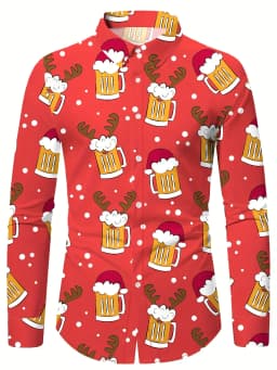 Christmas Festival Theme Men's 3D Printed Formal Shirts Christmas Tree Santa Claus Graphic Long Sleeve Shirt Fashion Men's Shirt