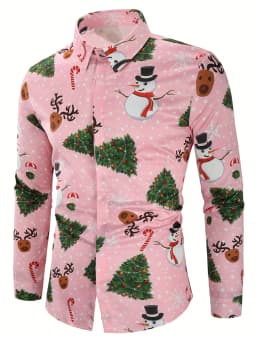 Christmas Festival Theme Men's 3D Printed Formal Shirts Christmas Tree Santa Claus Graphic Long Sleeve Shirt Fashion Men's Shirt