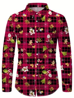 Christmas Festival Theme Men's 3D Printed Formal Shirts Christmas Tree Santa Claus Graphic Long Sleeve Shirt Fashion Men's Shirt
