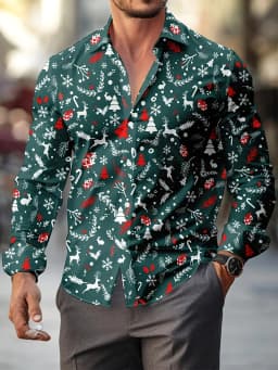 Christmas Festival Theme Men's 3D Printed Formal Shirts Christmas Tree Santa Claus Graphic Long Sleeve Shirt Fashion Men's Shirt