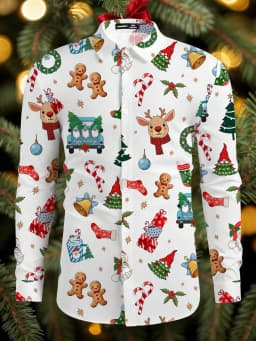 Christmas Festival Theme Men's 3D Printed Formal Shirts Christmas Tree Santa Claus Graphic Long Sleeve Shirt Fashion Men's Shirt