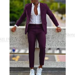Orange Formal Men Suits For Wedding Prom Notch Lapel Blazer Custom Made Fashion Tuxedos Two-Piece Jacket+Pants Trajes De Hombre